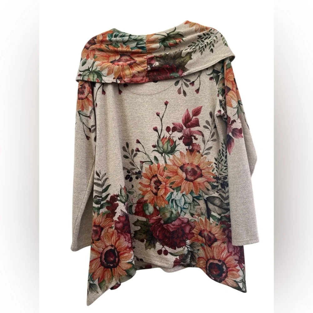 Cactus + Pearl Floral Cowl Neck Tunic Top XXL Rhinestone Boho Cottagecore - Picture 2 of 6